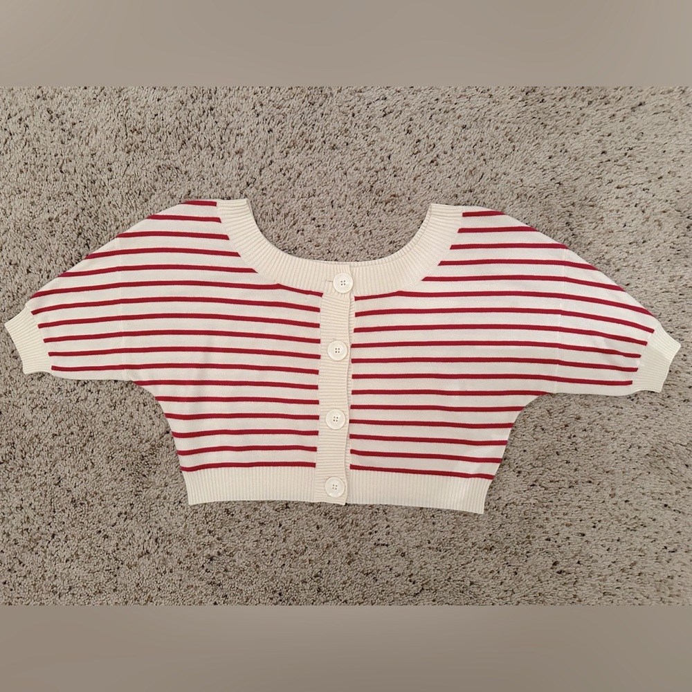 Guess Red & White Striped Knit Cropped Top XS